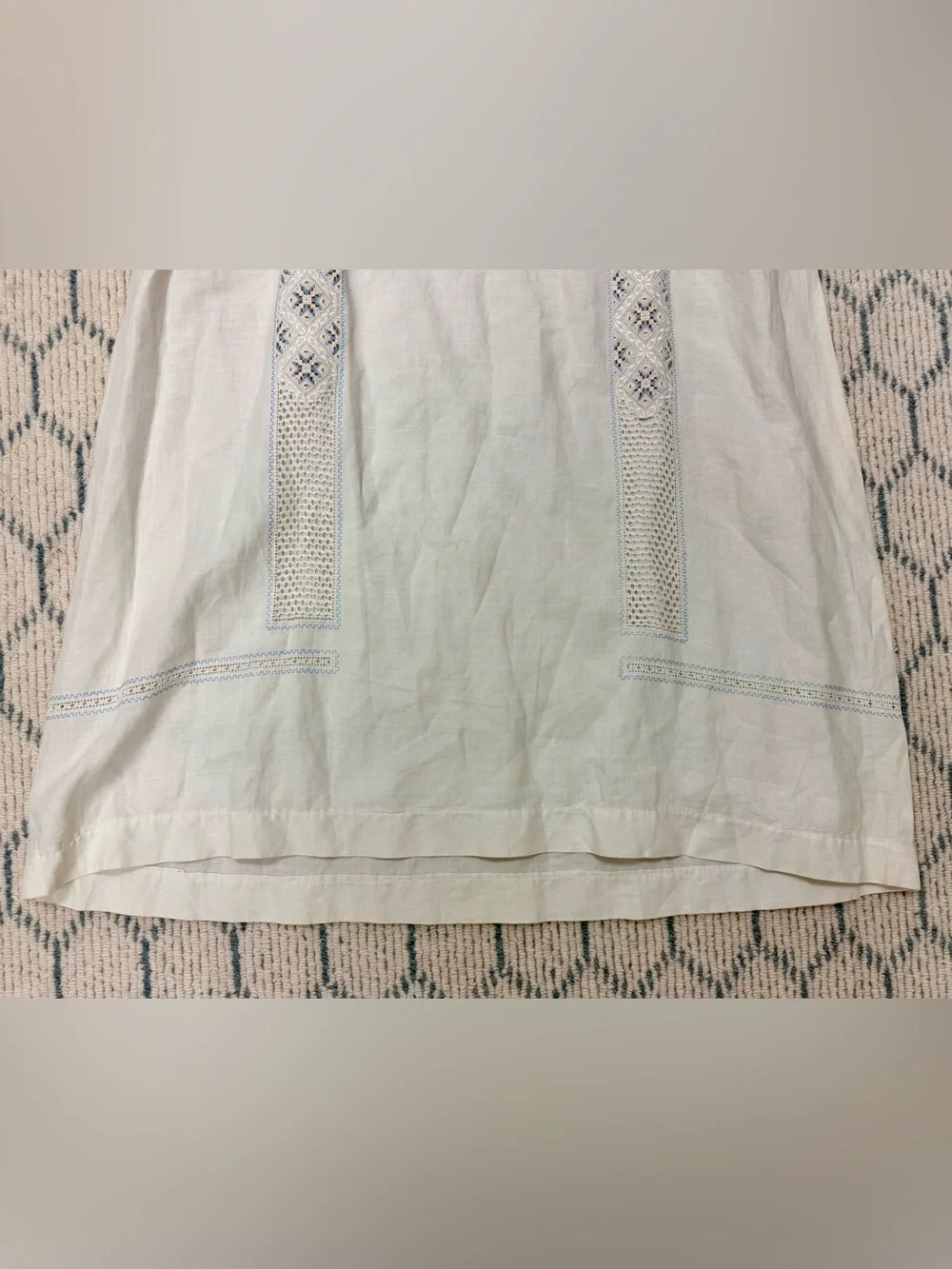 1920’s Antique Hand Embroidered Linen Chevron Lace Cottagecore Cream Lawn Dress - Picture 12 of 16